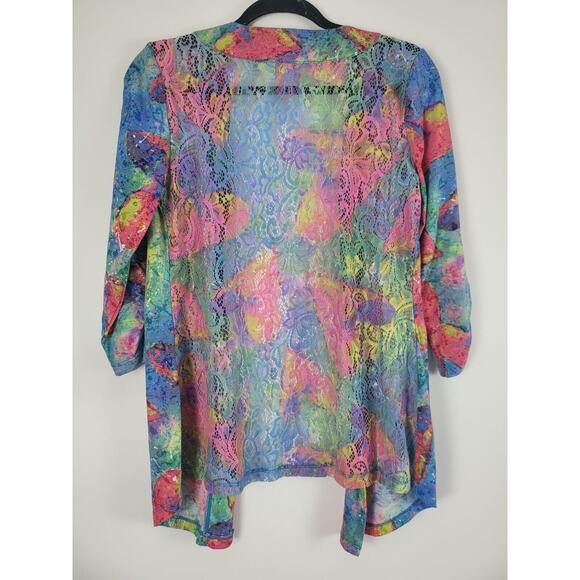 Leoma Lovegrove Cardigan XS Womens Printed Multicolor Open Front Ruch Sleeve - Picture 9 of 11